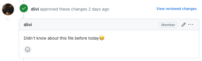 GitHub user diivi commenting that they weren't aware of the CODEOWNERS feature