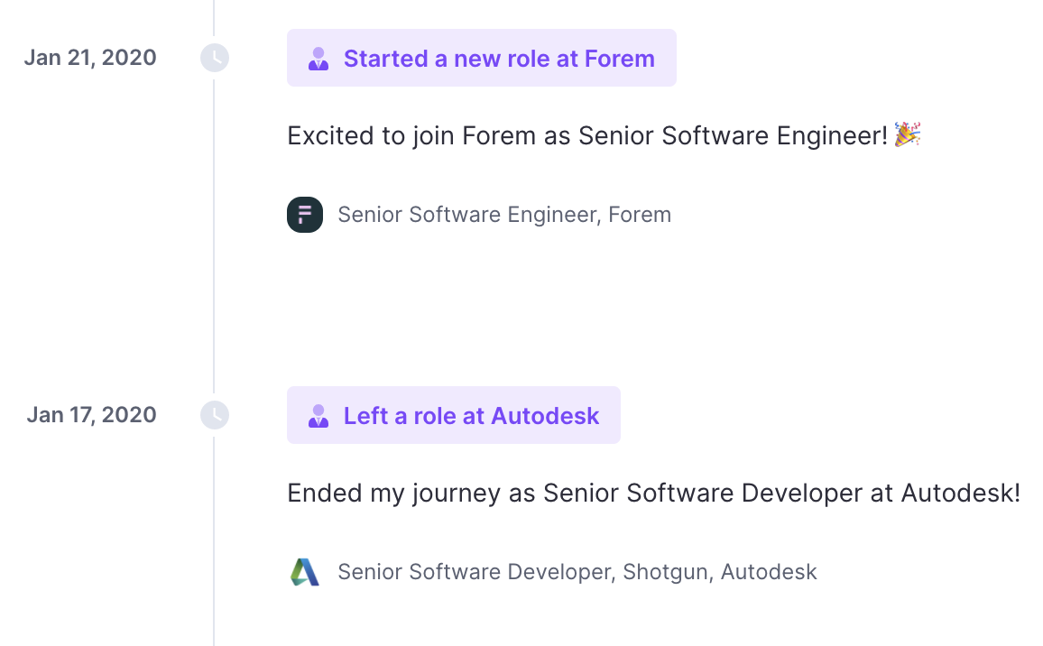 Polywork ended and started a new role highlights