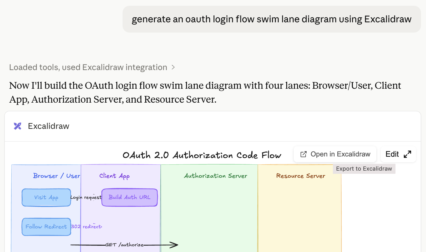Excalidraw MCP app running in Claude