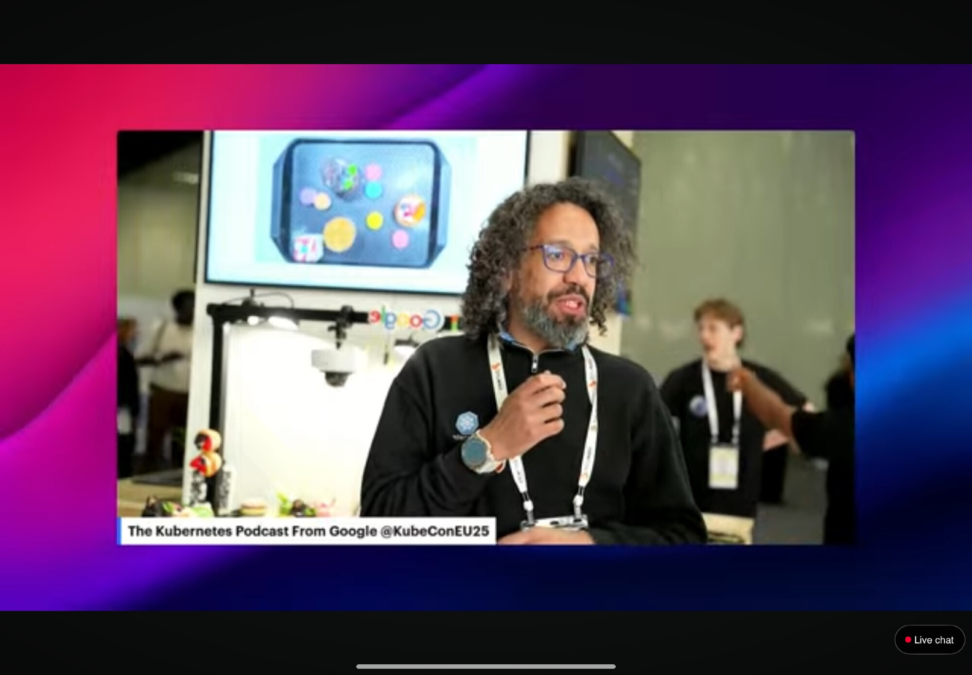 Abdel Sghiouar hosting the Kubernetes podcast livestream last day of KubeCon EU 2025
